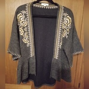 THML Women's Open Front Flounce Embroidered Cardigan Sweater XS